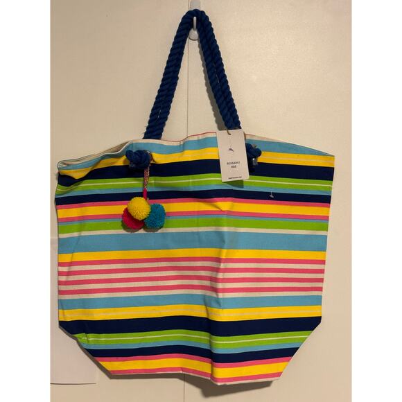 Tommy Bahama XL Striped Canvas Beach Bag Tote NEW - Picture 1 of 3